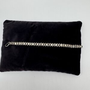 Vintage Heavy Silver 7.5" Bracelet With Diamond and Paisley Links and Hook Clasp